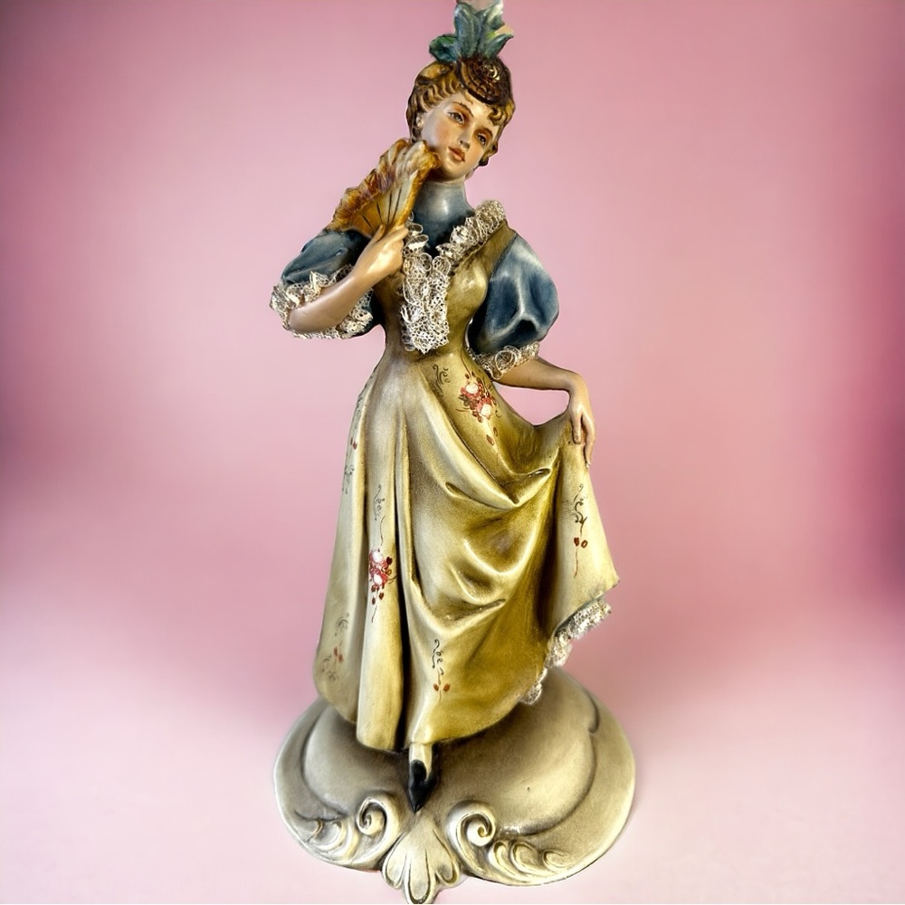 Vintage Italy Borsato Lace Porcelain Rococo Lady w/ Fan Figurine